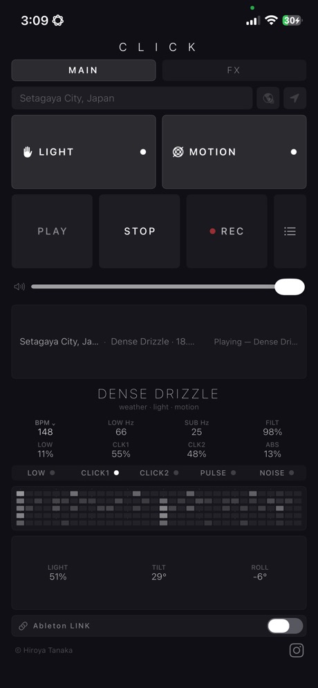 CLICK のメイン画面 / CLICK main screen