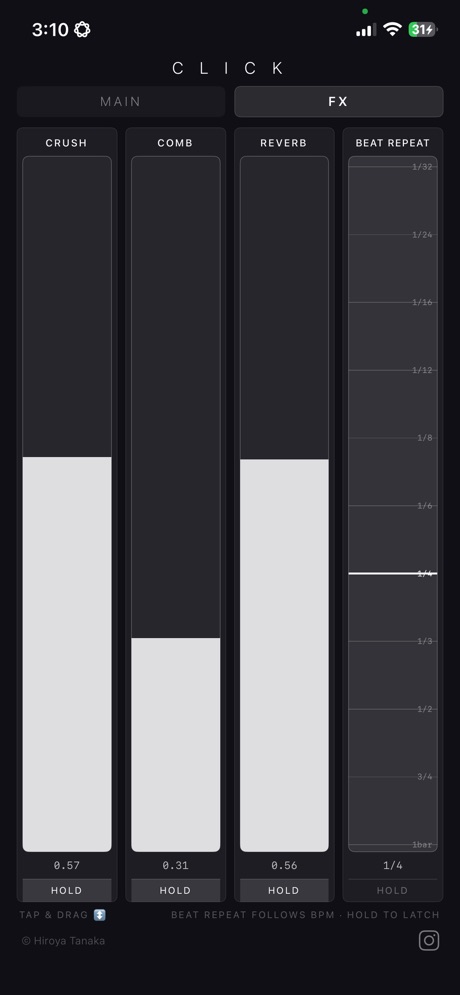 CLICK のエフェクト画面 / CLICK effects screen
